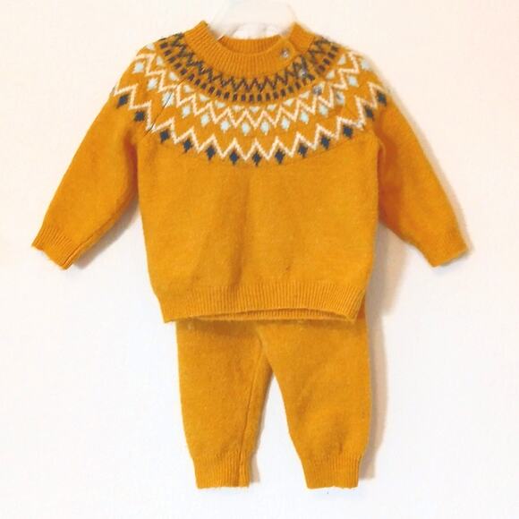 Cat & Jack Baby Fair Isle Mustard Soft Two Piece Outfit 3-6M - Picture 1 of 5